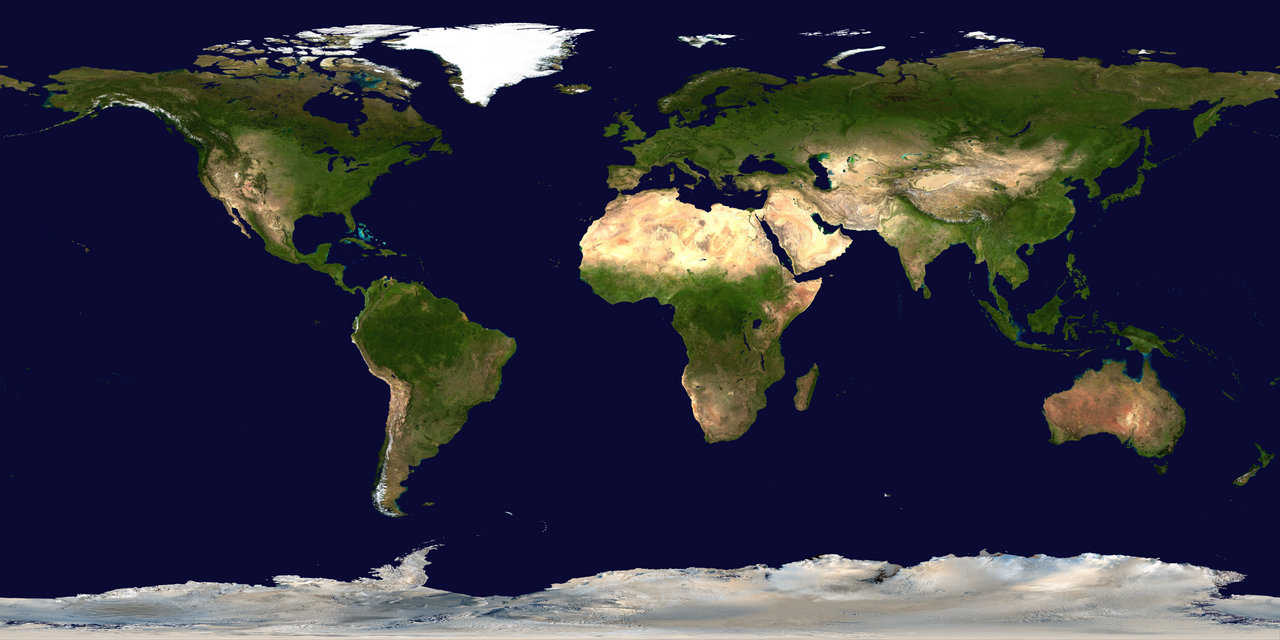Composición de la Tierra, Blue Marble (2002). No representa una medición actual del ozono.