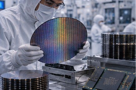 Fabricación de chips de memoria en una sala limpia