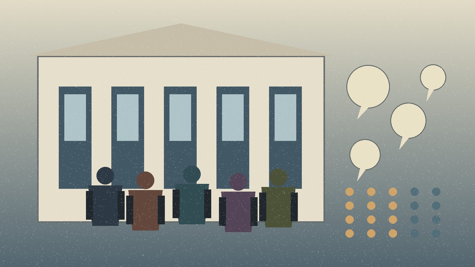 Ilustración editorial de un entorno escolar y un aula, sin representar un centro concreto.