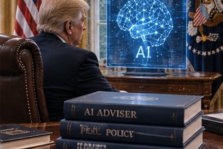 Representación editorial de la Casa Blanca y un sistema de inteligencia artificial