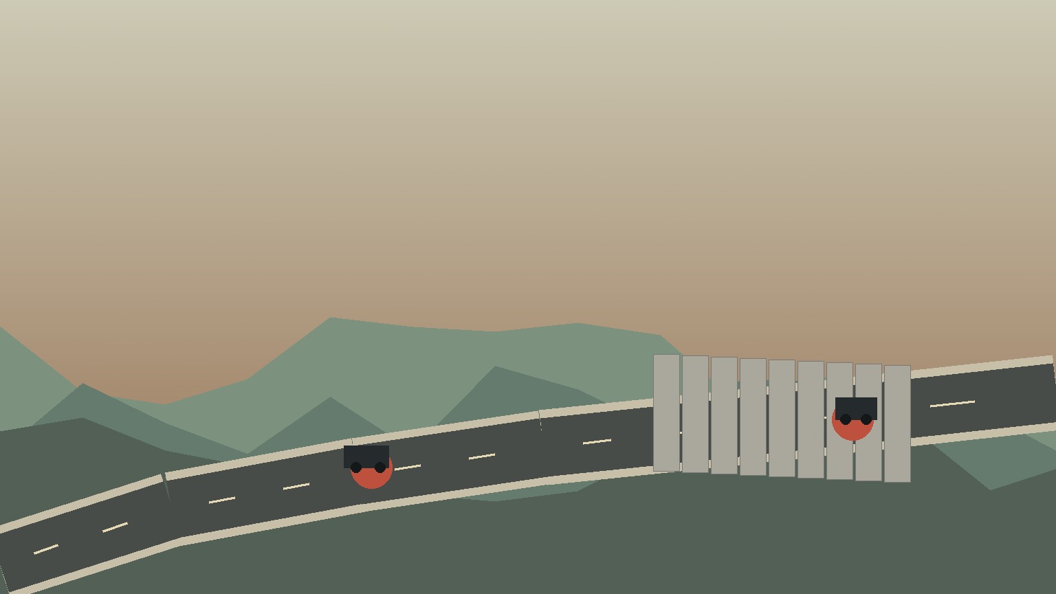 Ilustración editorial abstracta de carreteras y puestos de control en un paisaje de Cisjordania.