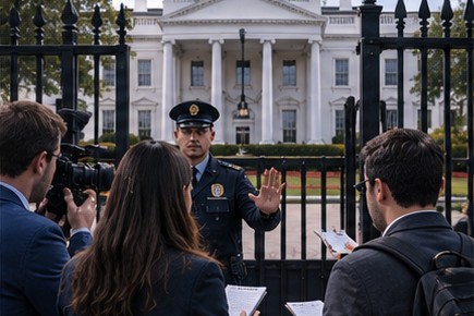Periodistas ante el acceso a la Casa Blanca