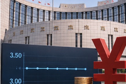 Sede bancaria china y referencias gráficas a los tipos de interés