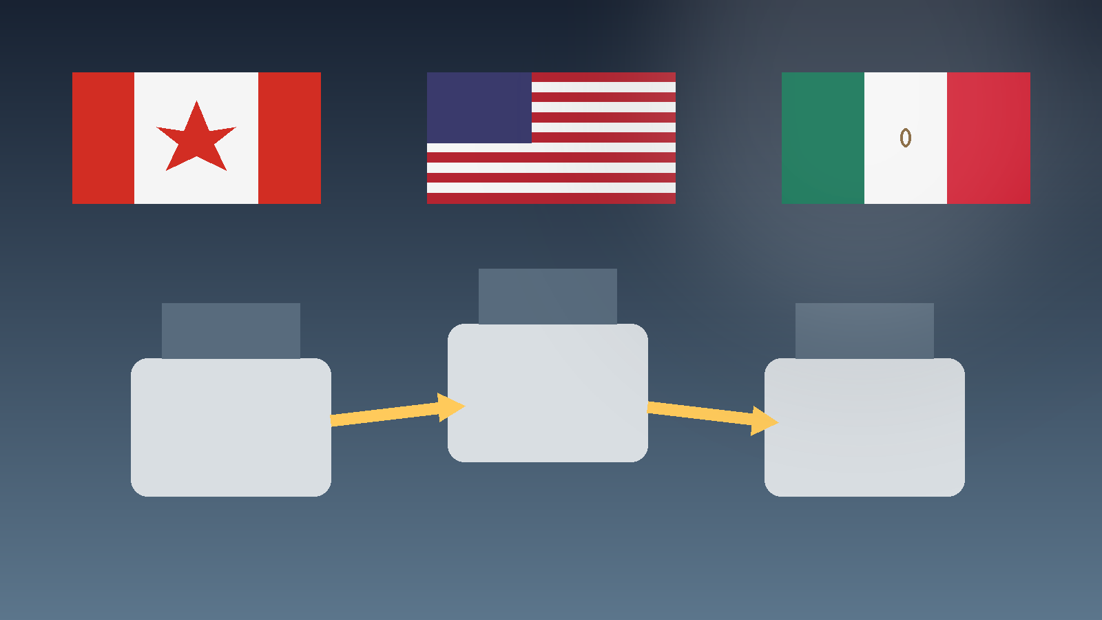 Ilustración editorial de las cadenas de suministro de México, Estados Unidos y Canadá.