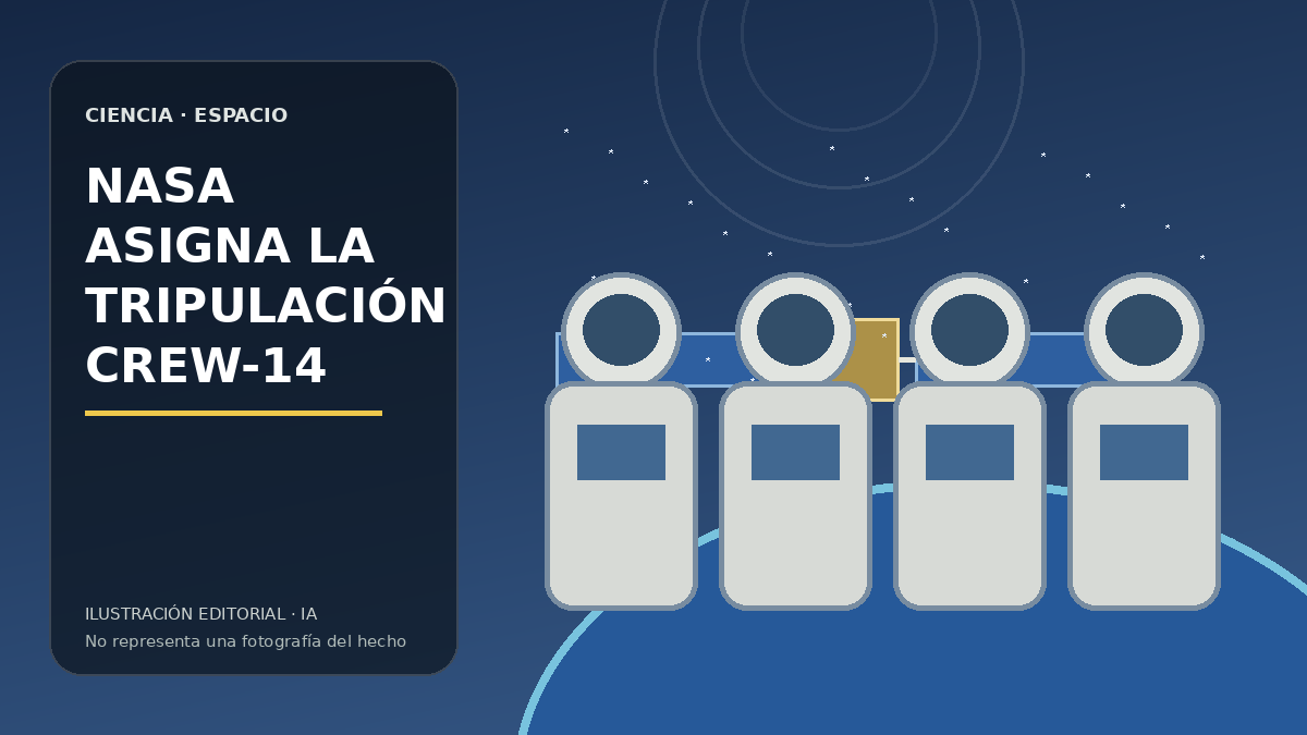 Ilustración editorial de una cápsula tripulada rumbo a una estación espacial.