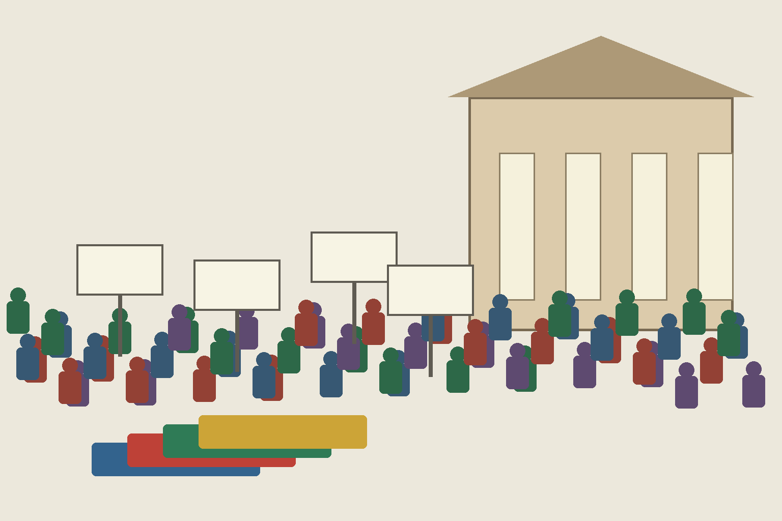 Ilustración editorial generada por IA de una manifestación por la educación pública frente a un edificio escolar.