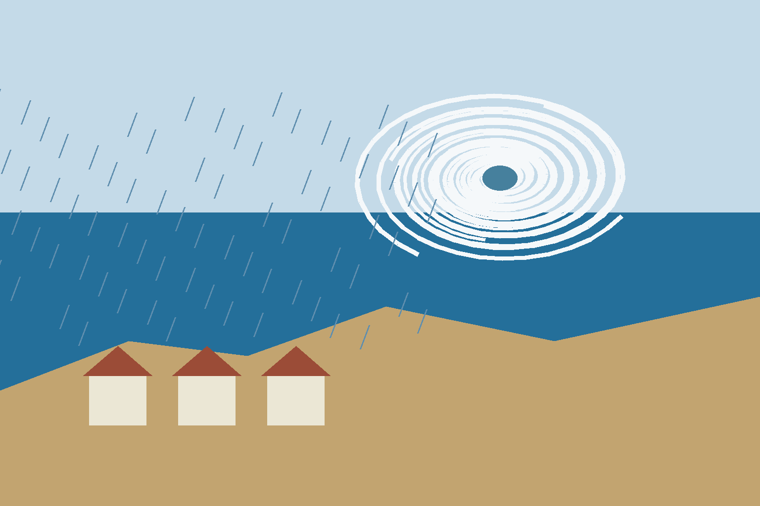 Ilustración editorial generada por IA de un huracán aproximándose a la costa de Baja California Sur.